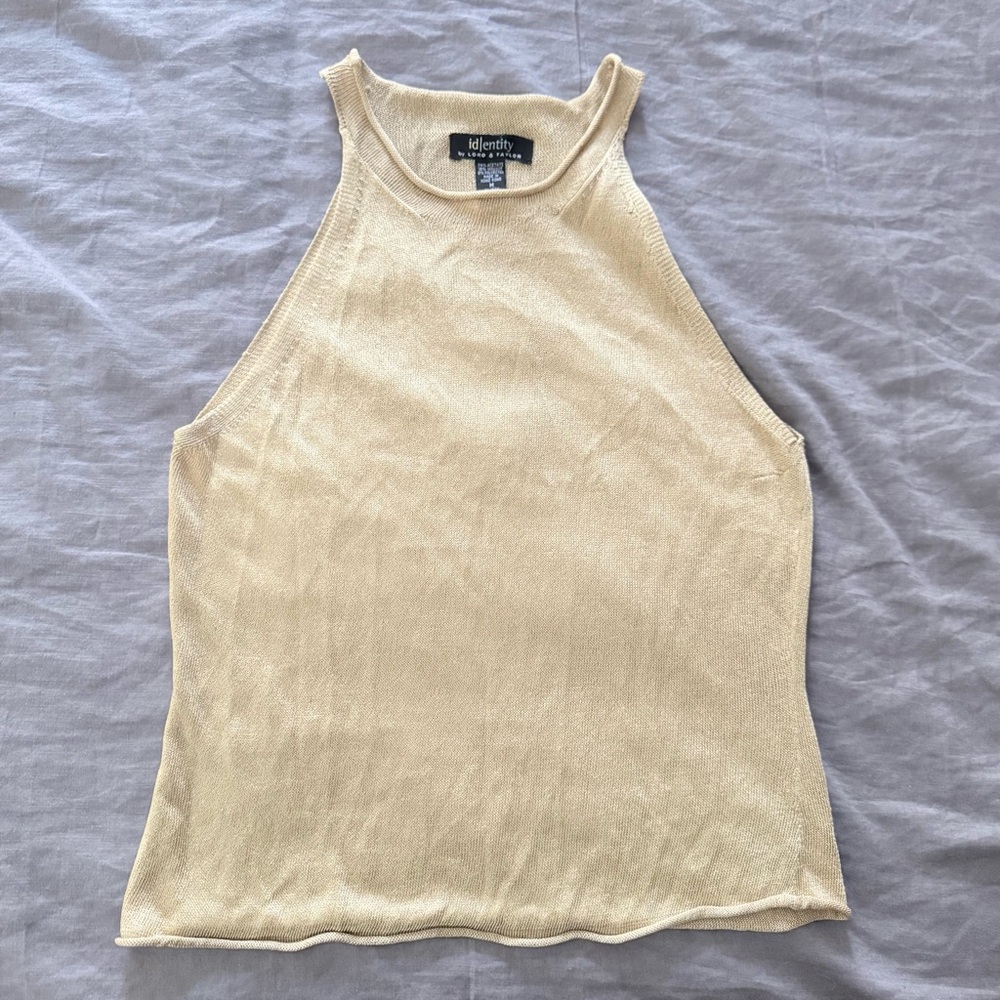 Identity by Lord and Taylor Sleeveless Ribbed Halter Tank Top in Gold